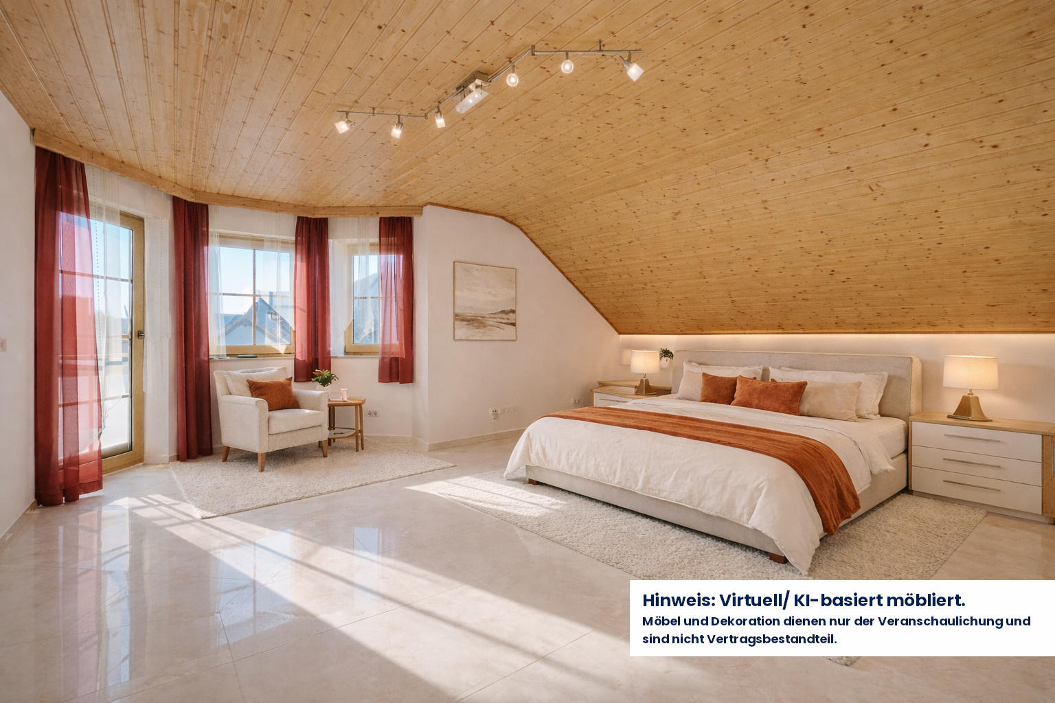 Schlafzimmer DG mit KI eingerichtet